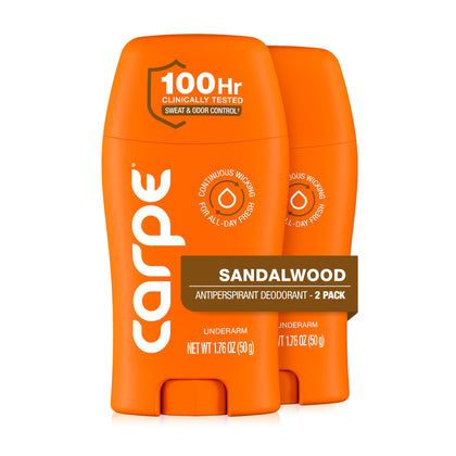 Carpe Déodorant Antitranspirant 100h Bois de Santal, pack de 2