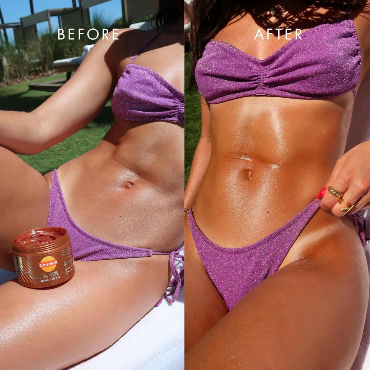 Carroten Gel Bronzant Shimmer application sur la peau