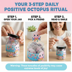 Cartes d'affirmation du Pot Octopus Positif étalées sur une table