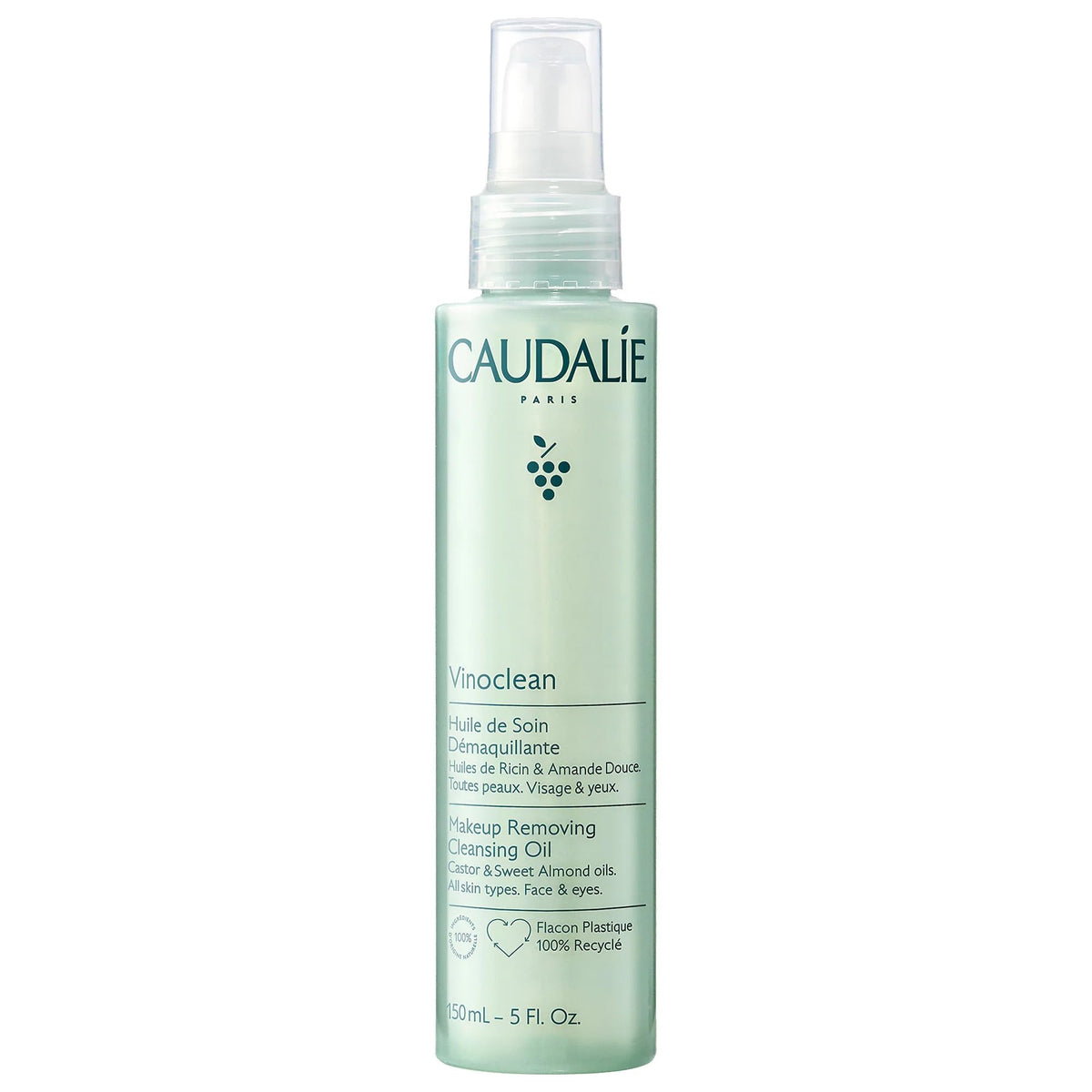 Caudalie Huile Démaquillante Vinoclean 150 mL vue avant avec pompe