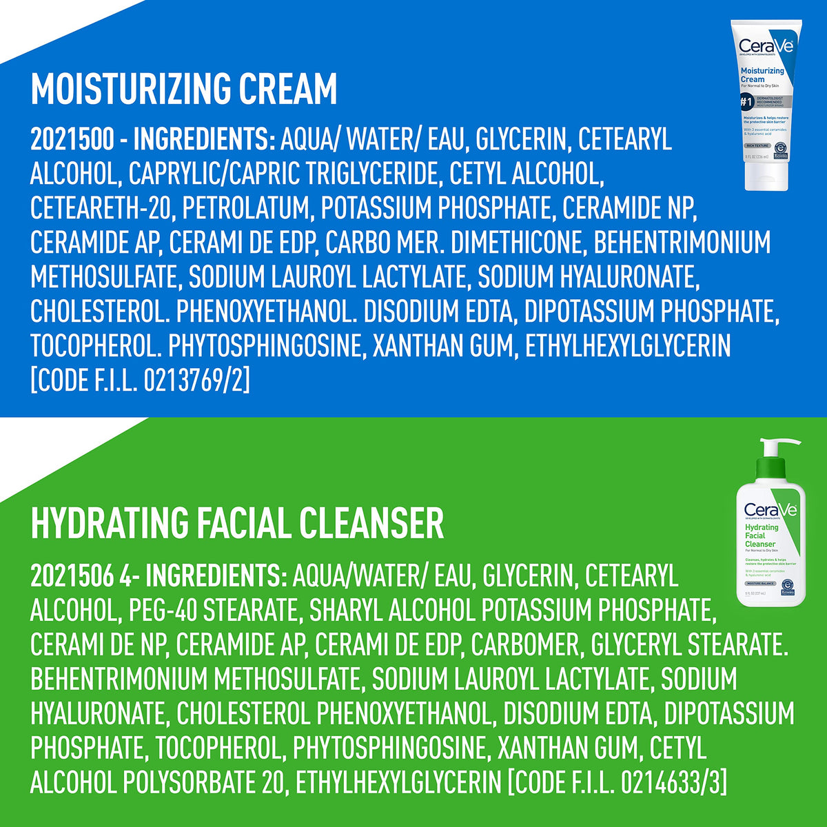 CeraVe Crème et Nettoyant avec ingrédients clés