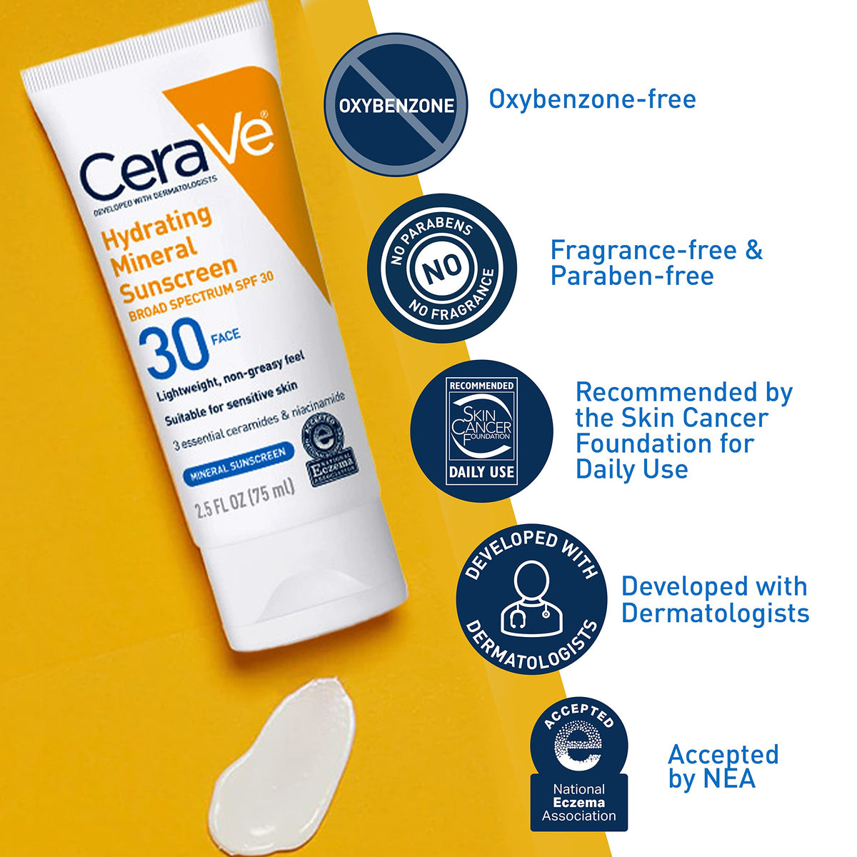 CeraVe Crème Solaire Minérale SPF 30 avec applicateur sur une main
