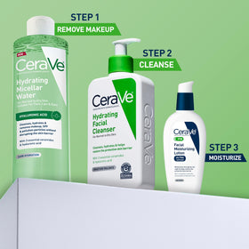 CeraVe Eau Micellaire Hydratante 400 ml avec une main appliquant le produit