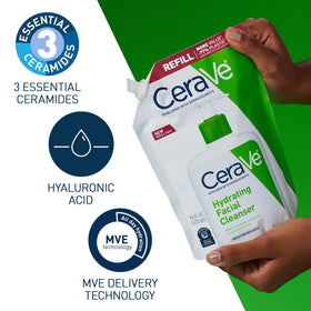 CeraVe Nettoyant Hydratant 490g en utilisation sur peau