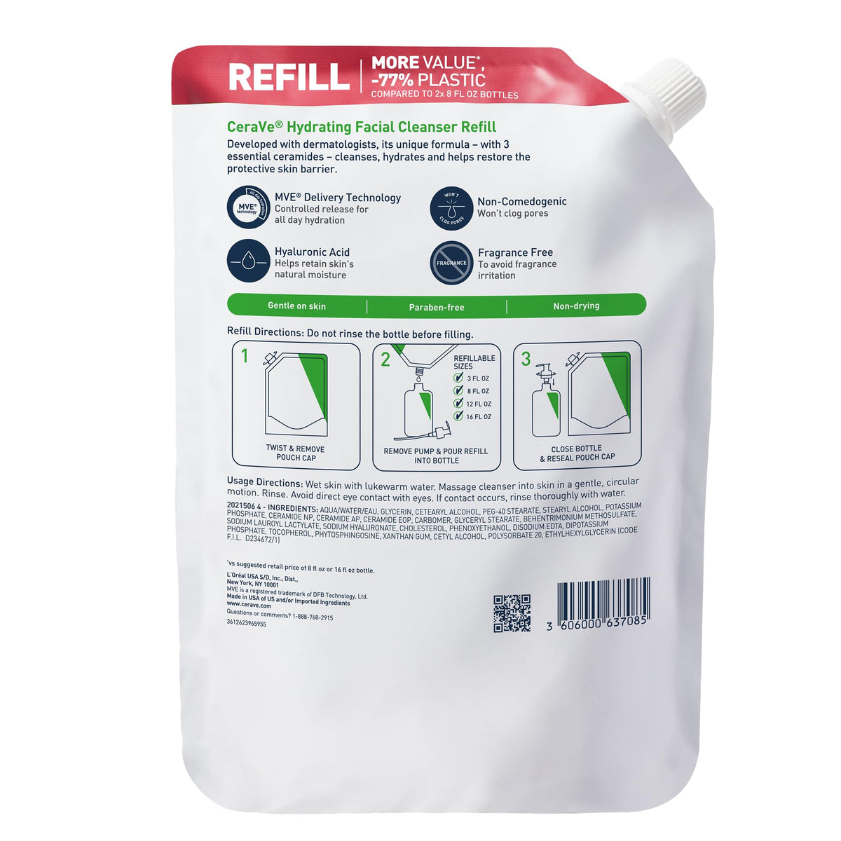 CeraVe Nettoyant Hydratant 490g sur une serviette blanche