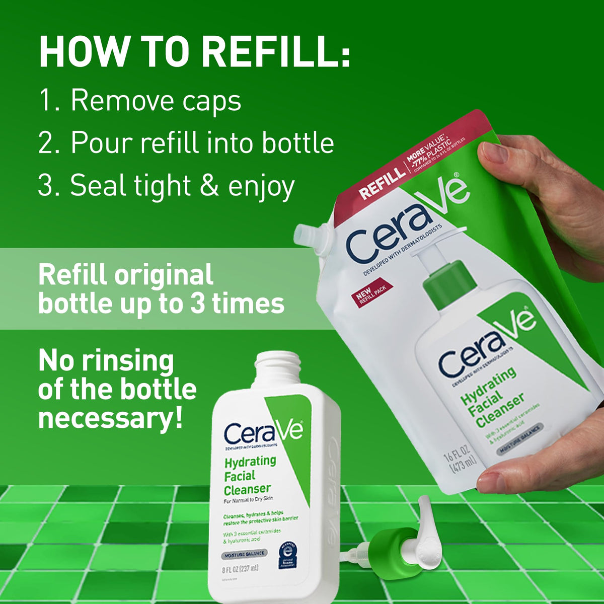 CeraVe Nettoyant Hydratant 490g vue arrière avec ingrédients