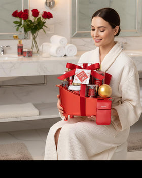 Chandelle en soja et bombe de bain dorée du panier cadeau