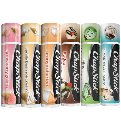 ChapStick Baume à Lèvres 6 Saveurs pack avant avec tubes colorés
