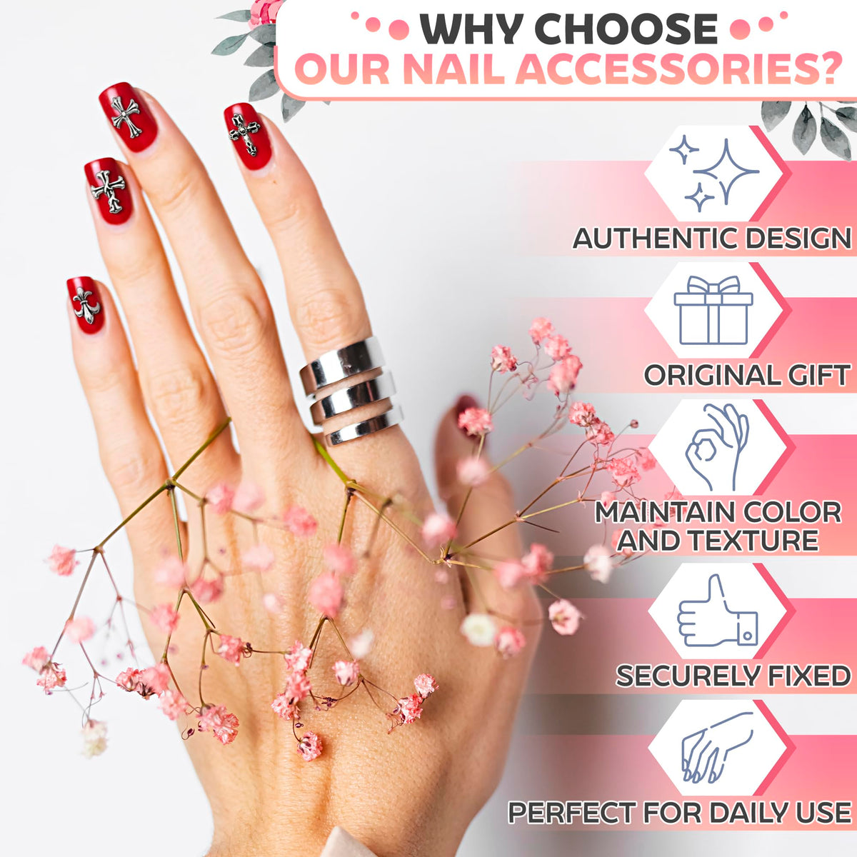 Charms pour ongles sur un fond de manucure gothique