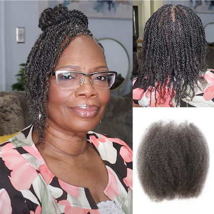 Cheveux afro kinky 50g couleur sel et poivre vue de face
