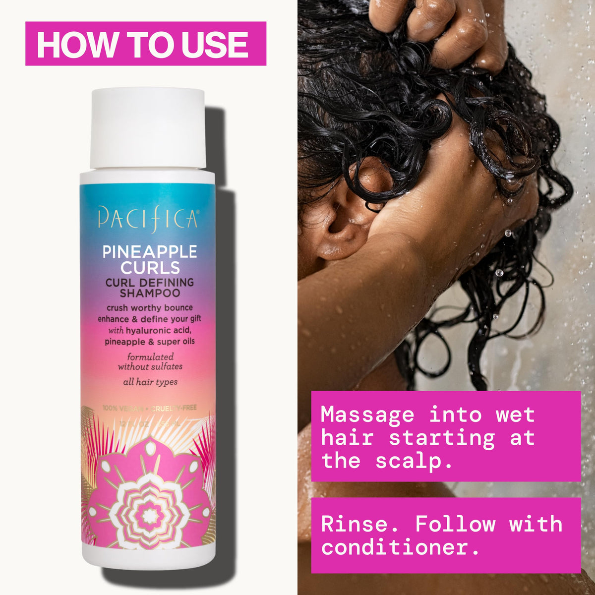Cheveux bouclés après utilisation du shampooing Pacifica Curls Ananas