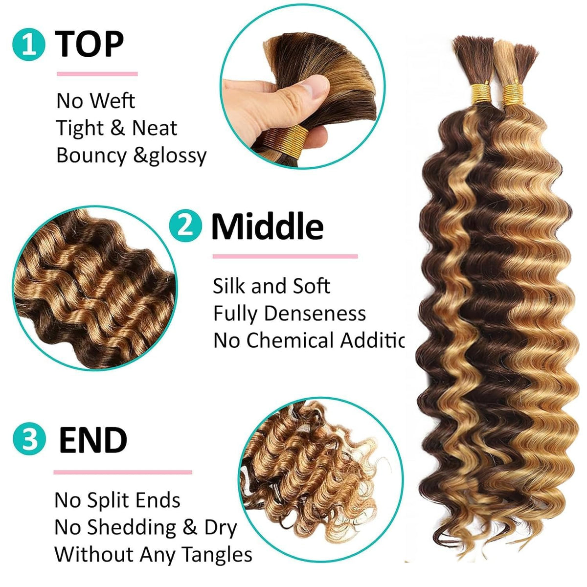 Cheveux bouclés OKVOKV montrant la longueur de 22 pouces