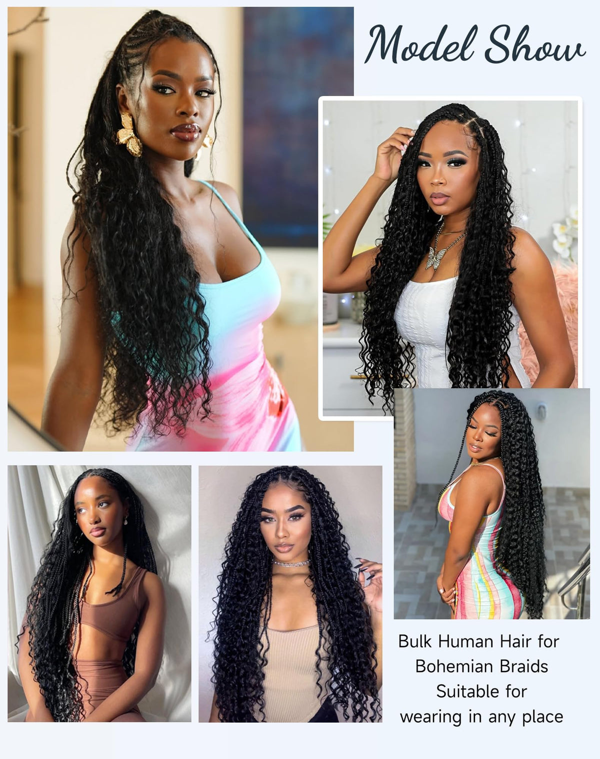 Cheveux tressés humains Qulueo, mise en avant des boucles naturelles