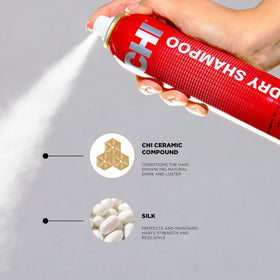 CHI Shampoo Sec 113g avec arrière-plan flou de cheveux