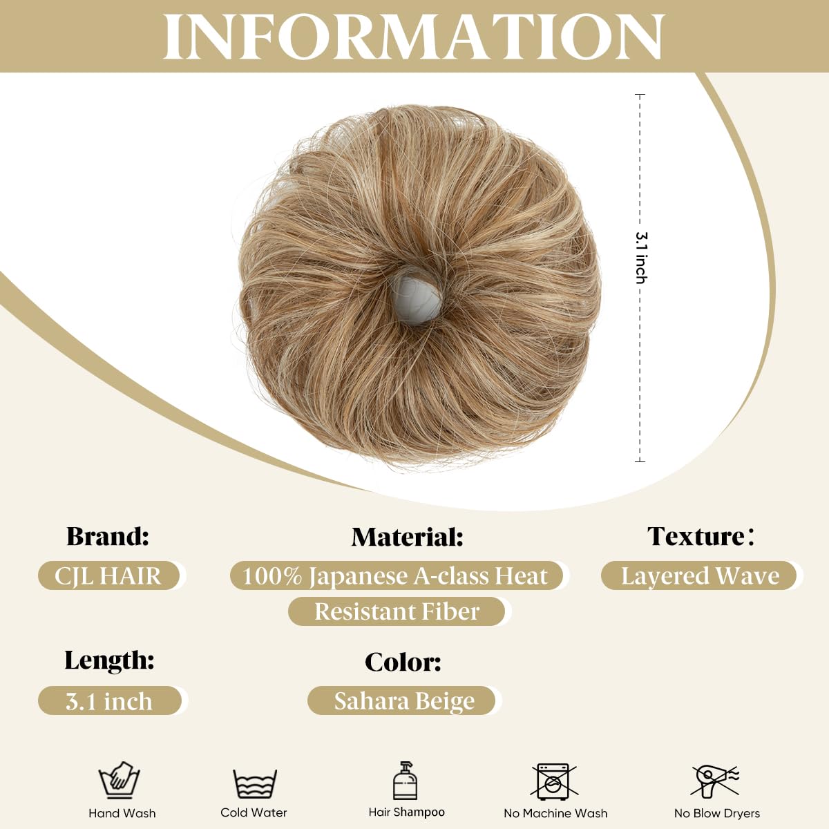 Chignon ébouriffé CJL HAIR Sahara Beige porté sur un chignon haut