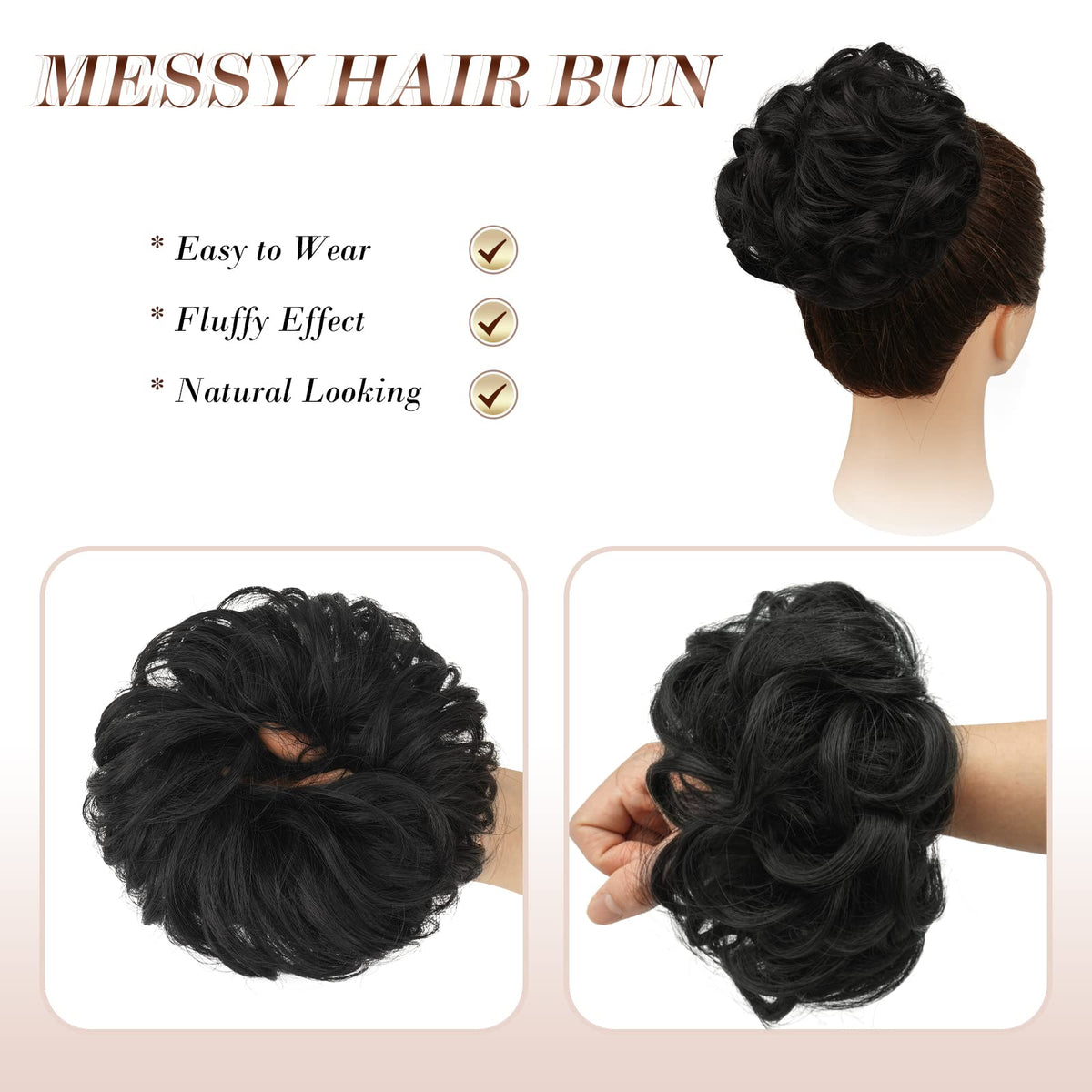 Chignon ébouriffé FESHFEN avec élastique visible