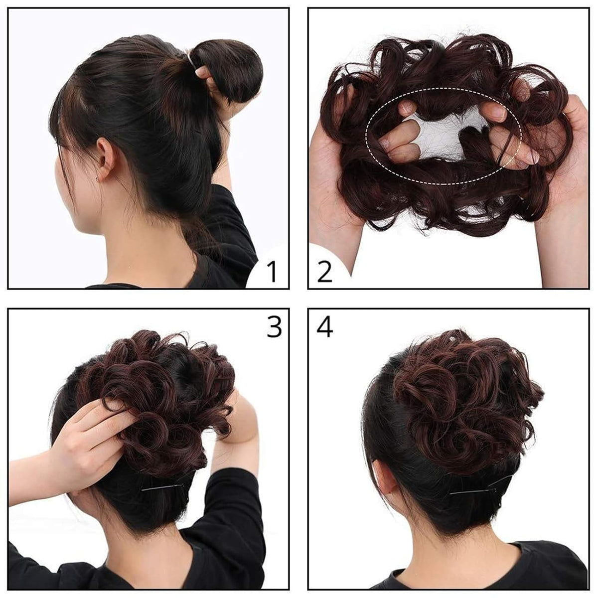 Chignon ébouriffé MORICA avec main en train de le fixer