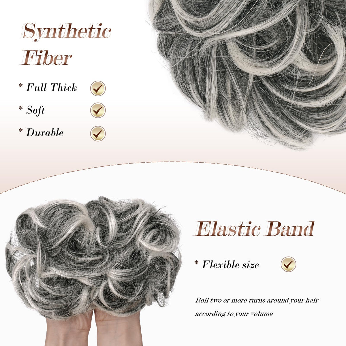 Chignon FESHFEN en différentes couleurs sur un fond blanc