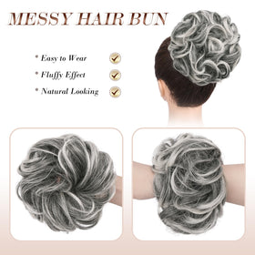 Chignon FESHFEN porté sur une coiffure avec cheveux bruns