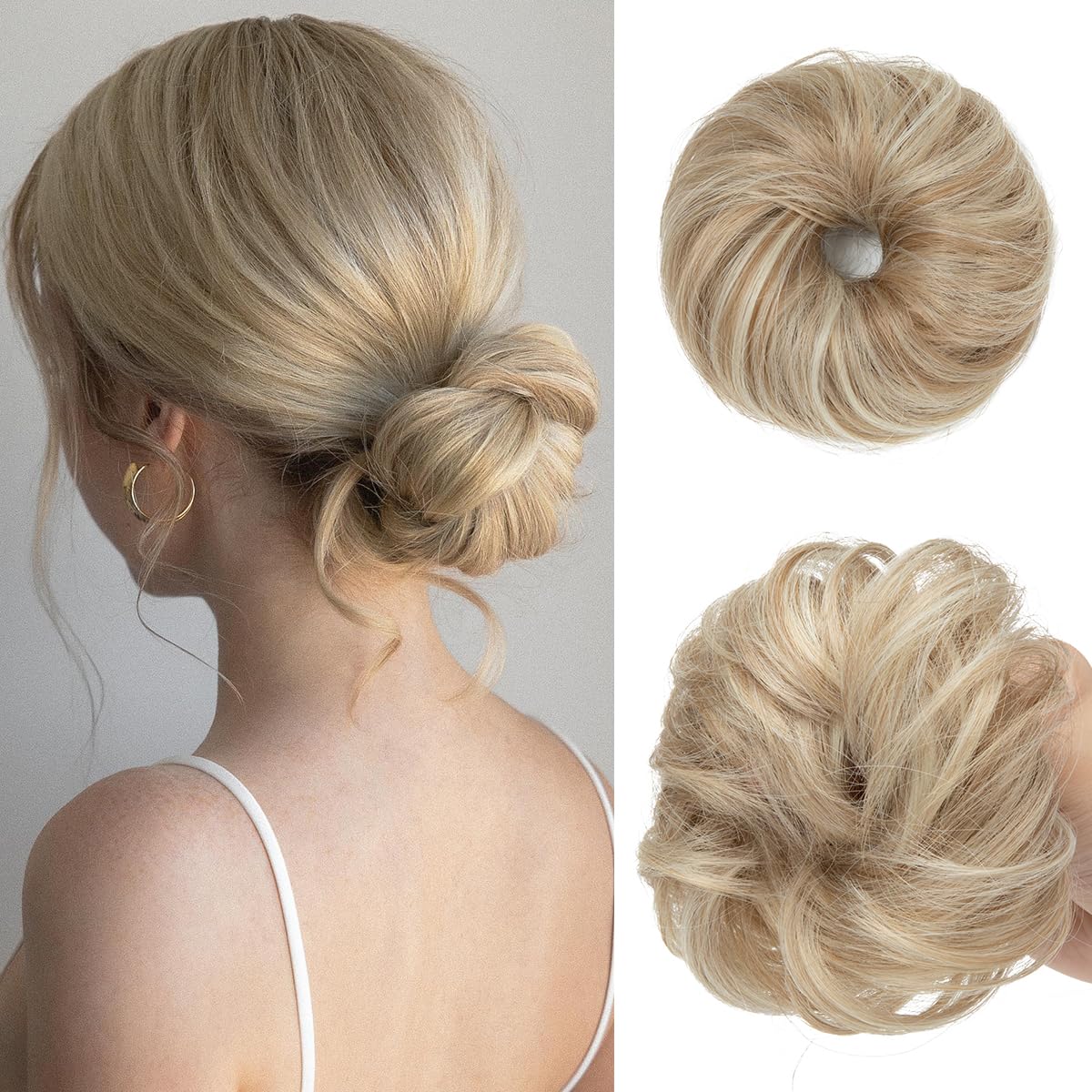 Chignon mignon en synthétique CJL HAIR couleur blonde en vue de face