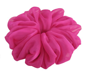 Chouchou en chiffon doux rose fluo vue de face