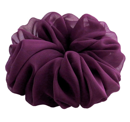 Chouchou en chiffon violet aubergine de 18 cm vue de face