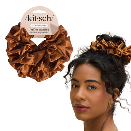 Chouchou satin roulé Kitsch camel vue de face