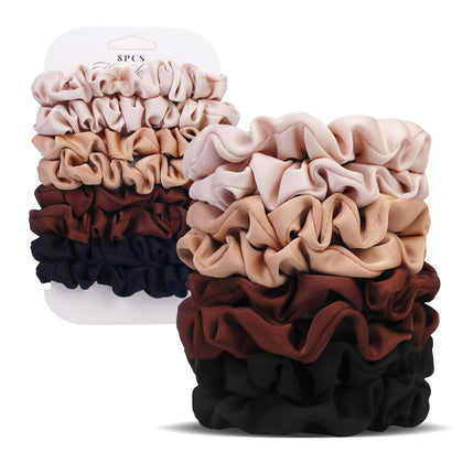 Chouchous satin ultra-petits SEVEN STYLE en noir, blond, brun foncé et clair, vue de face