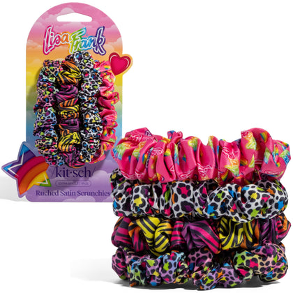 Chouchous satinés Lisa Frank 4pcs imprimé Léopard Arc-en-Ciel vue de face