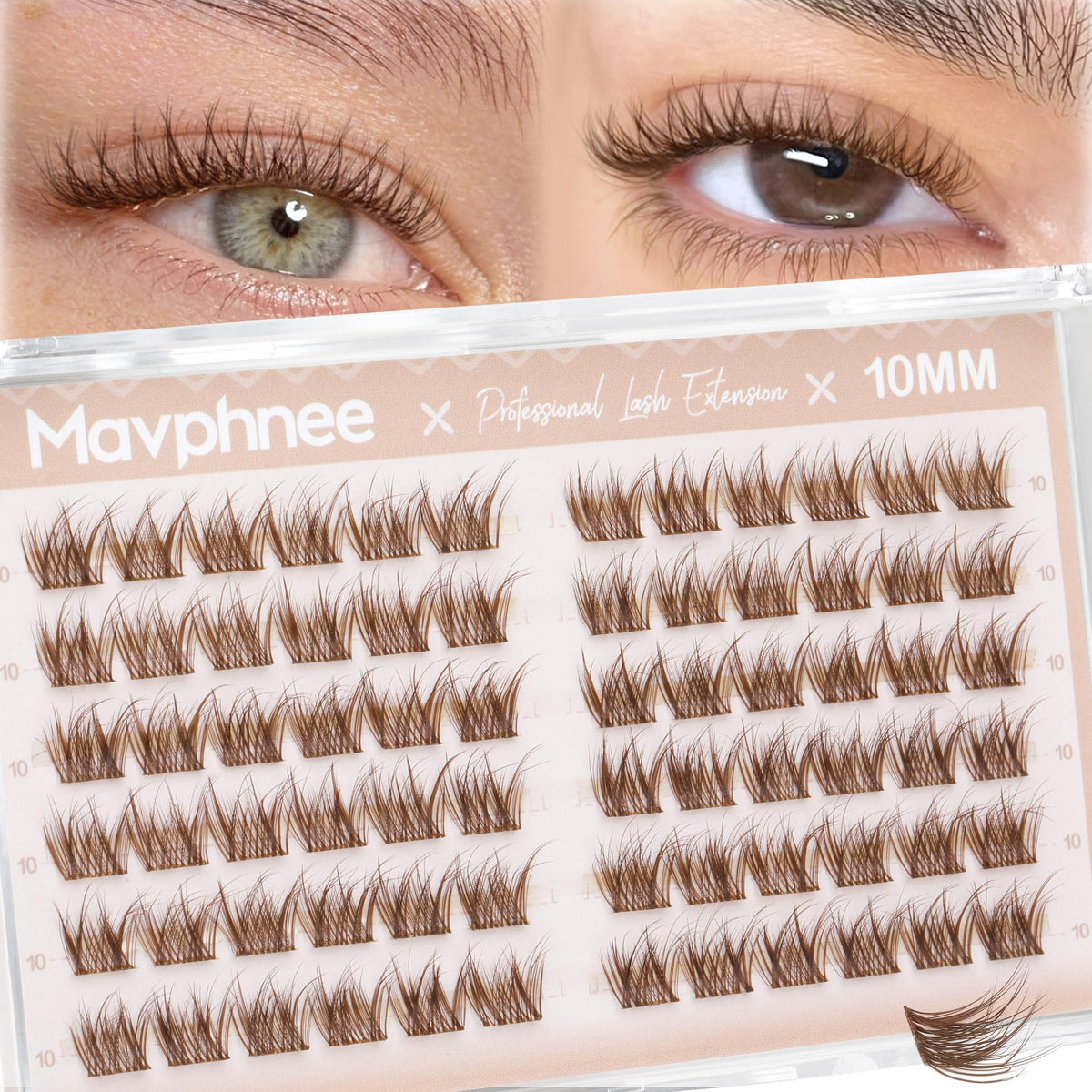 Cils à franges marron Mavphnee modèle 10MM avec bande transparente