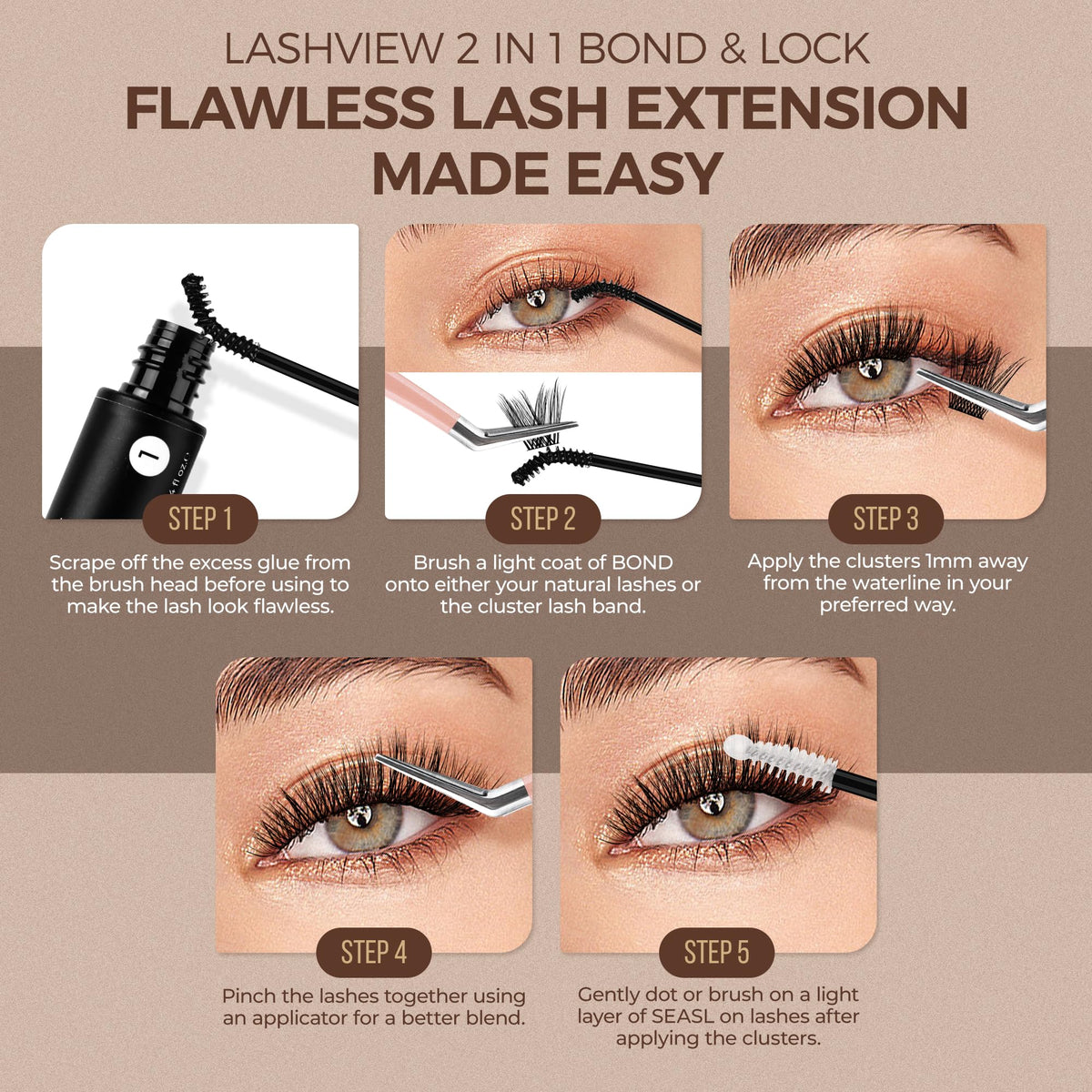 Cils bien fixés avec la colle LASHVIEW