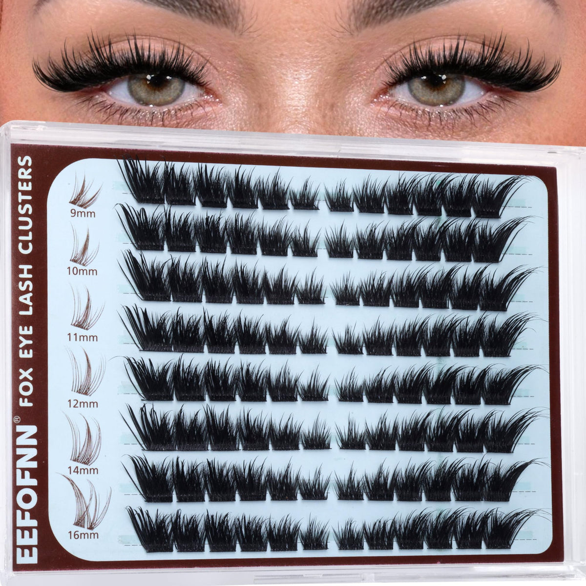 Cils cluster Eefofnn modèle Fox Eye vue de face avec design allongé