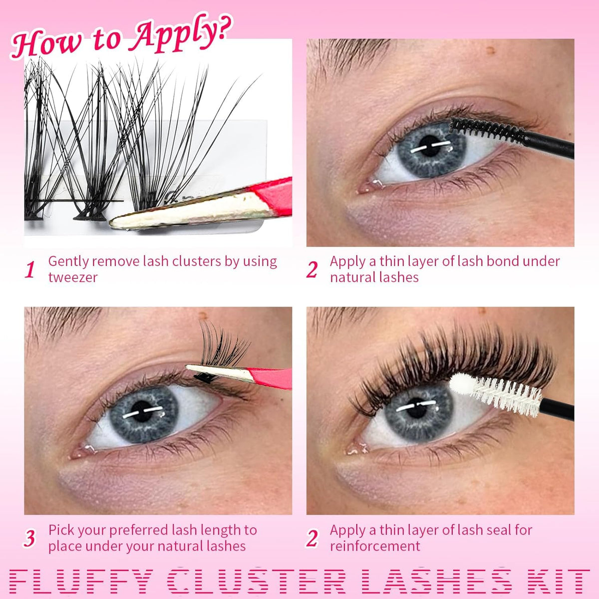 Cils clusters RITALASH montrant la texture et le style