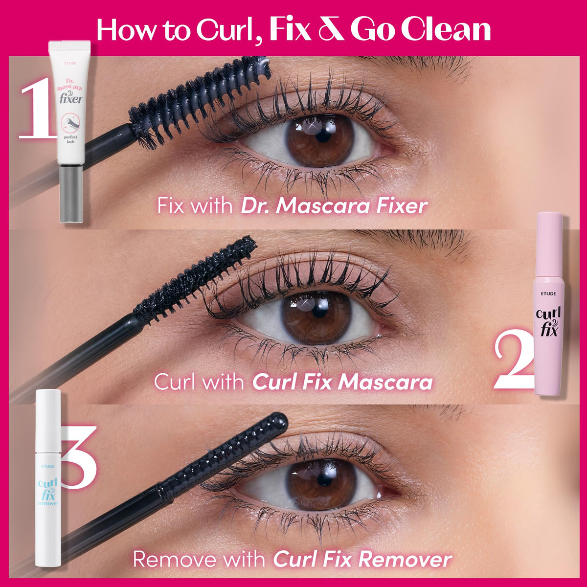 Cils courbés avec le mascara ETUDE Curl Fix
