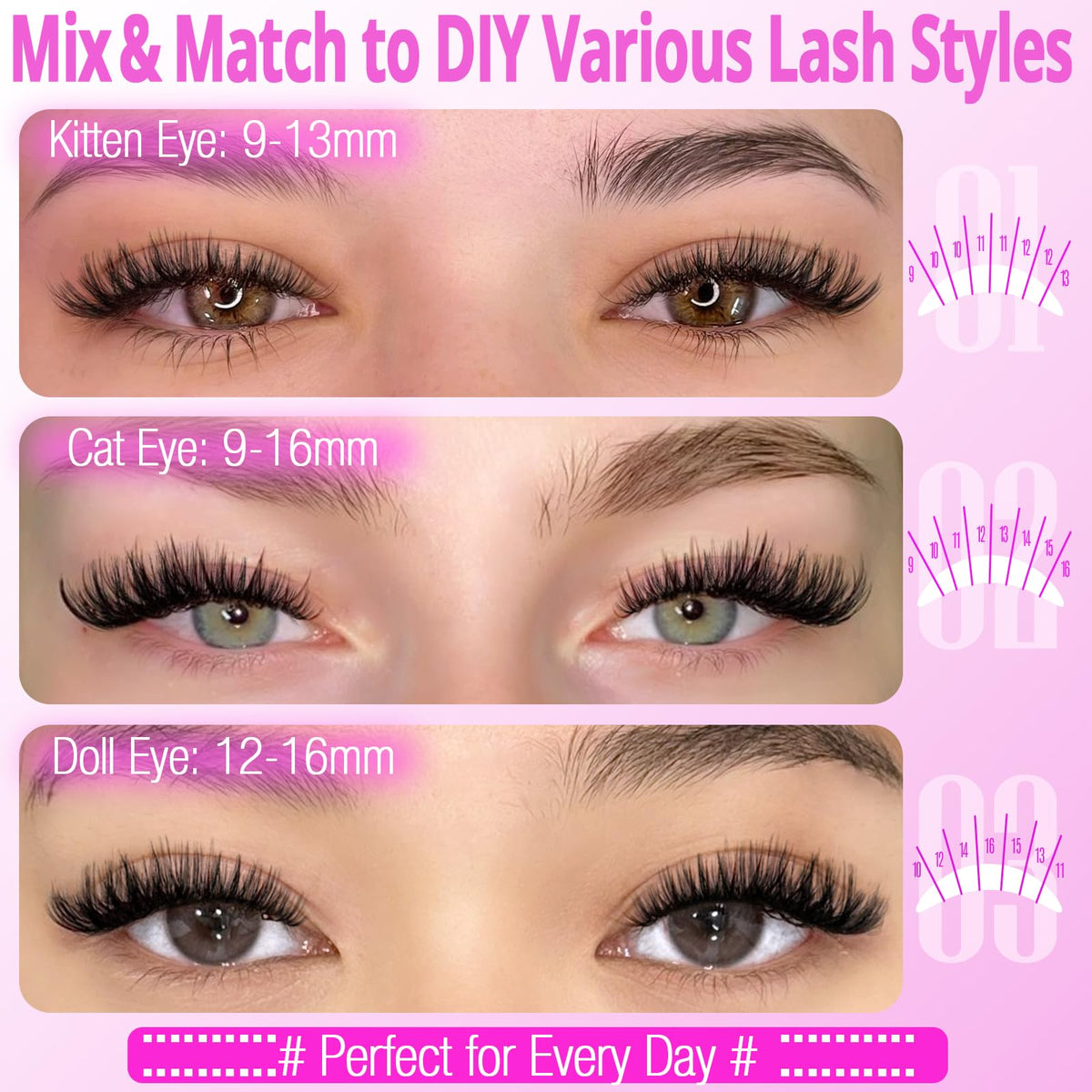 Cils D Curly 9-16mm du kit Yawamica