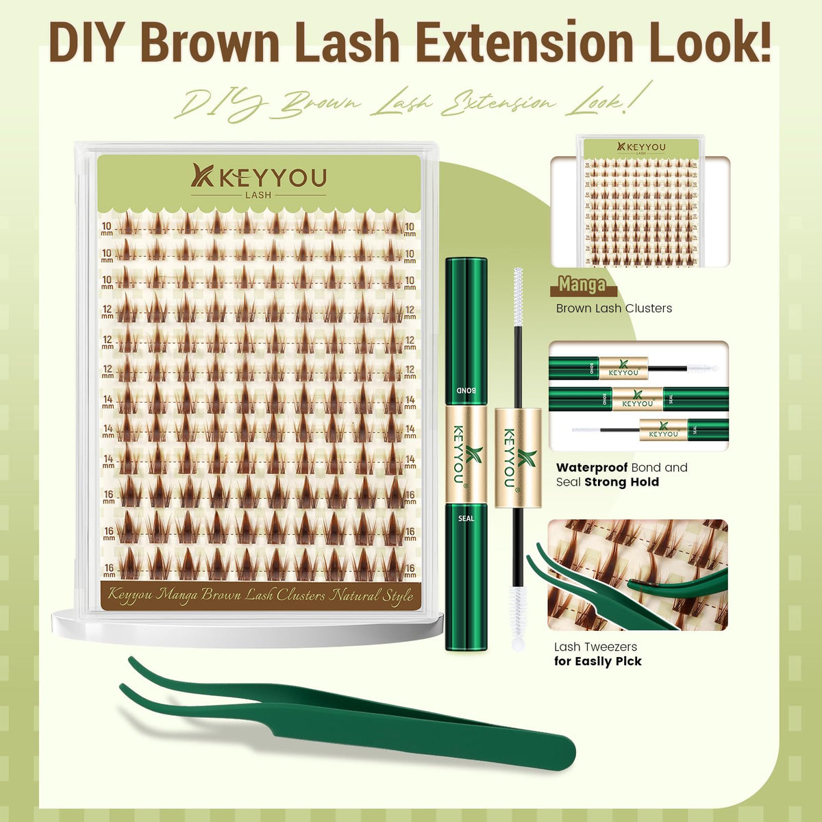 Cils en cluster bruns dans le kit KEYYOU