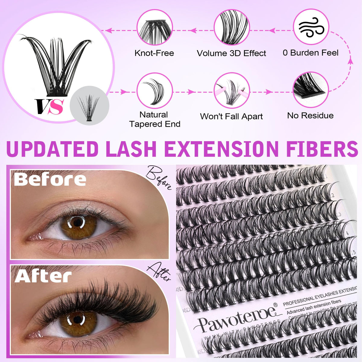 Cils en clusters 30D et 40D du kit Pawotence