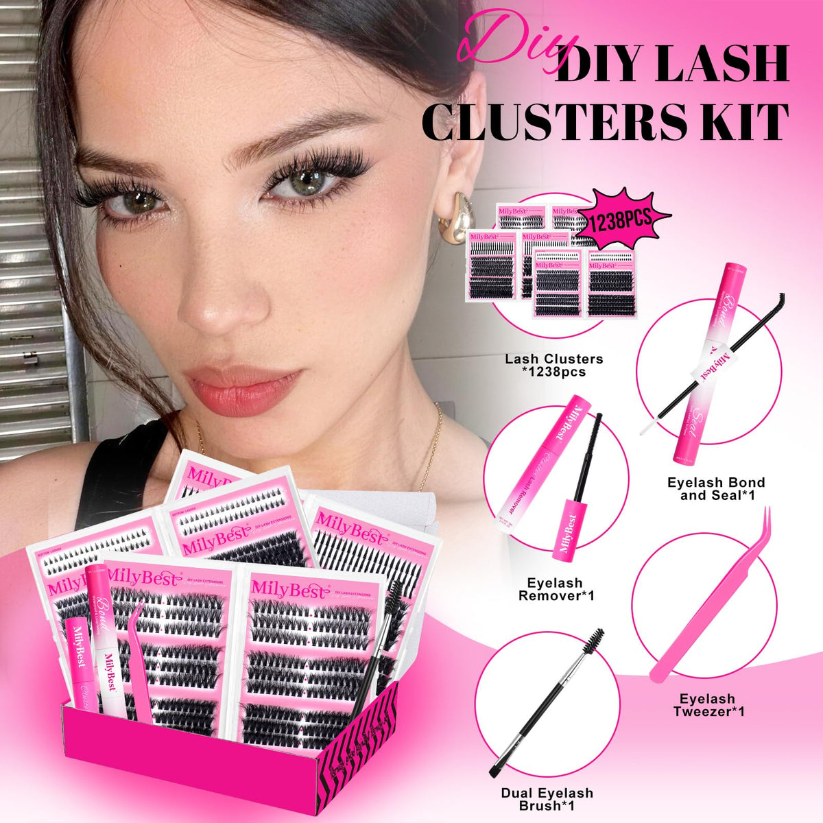 Cils en clusters avec différentes longueurs et styles dans le kit MilyBest