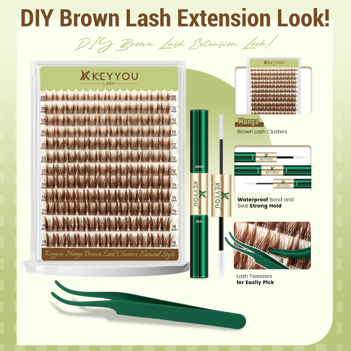 Cils en clusters marron F05 style du kit KEYYOU