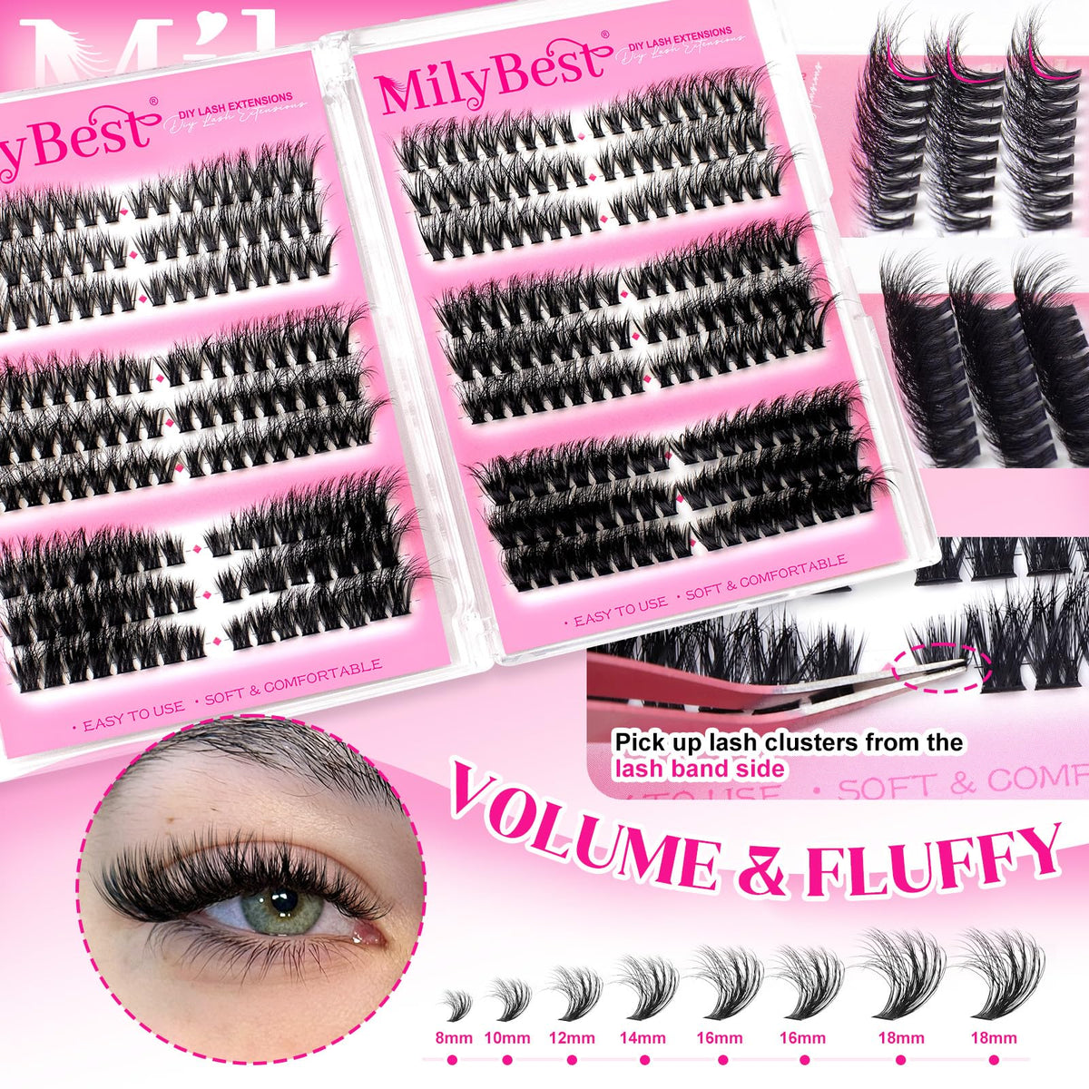 Cils en clusters MilyBest dans un emballage pratique