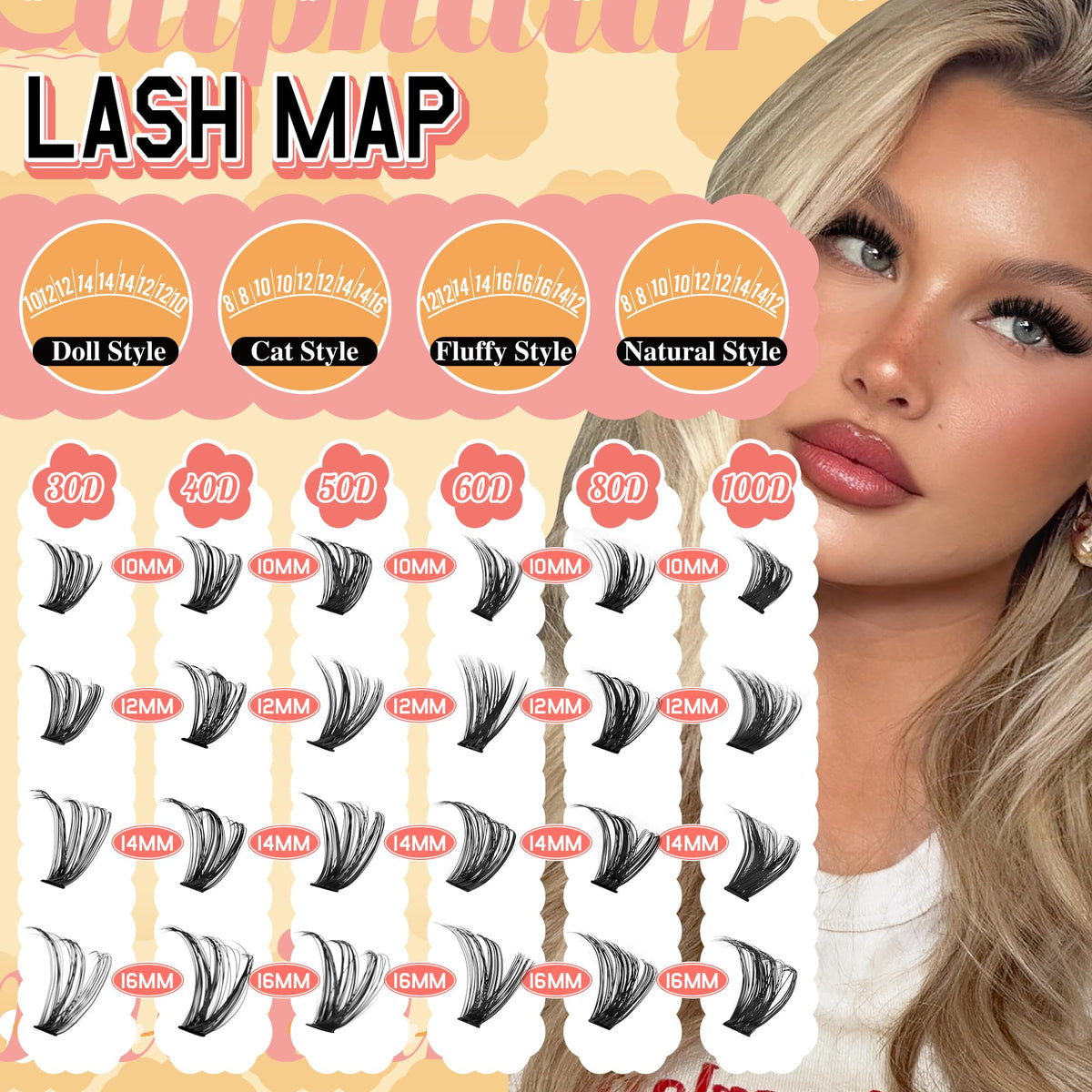 Cils en fleurs calphdiar en application sur un modèle