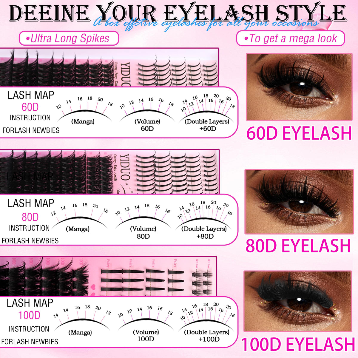 Cils en fleurs YIDUO Spiky et styles variés dans le kit