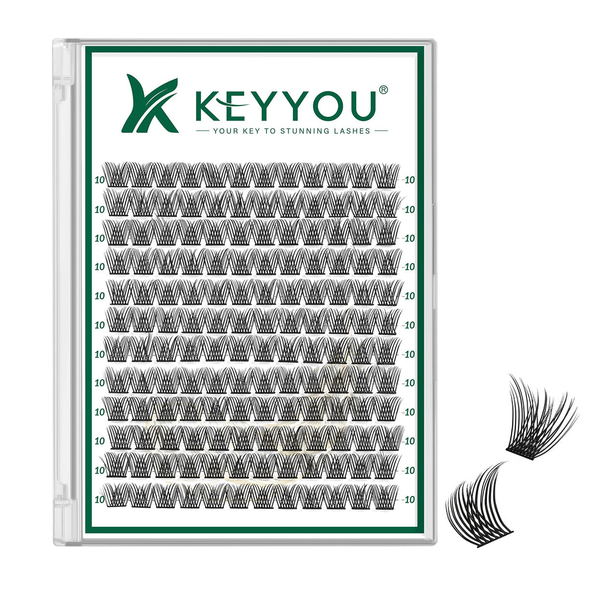 Cils en grappes KEYYOU 144pcs D Curl 10mm vue de devant