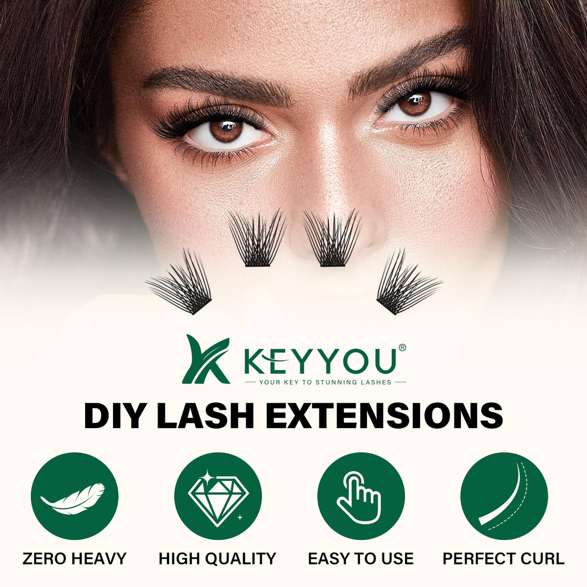 Cils en grappes KEYYOU D Curl 10mm sur un fond neutre