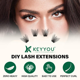 Cils en grappes KEYYOU D Curl 10mm sur un fond neutre