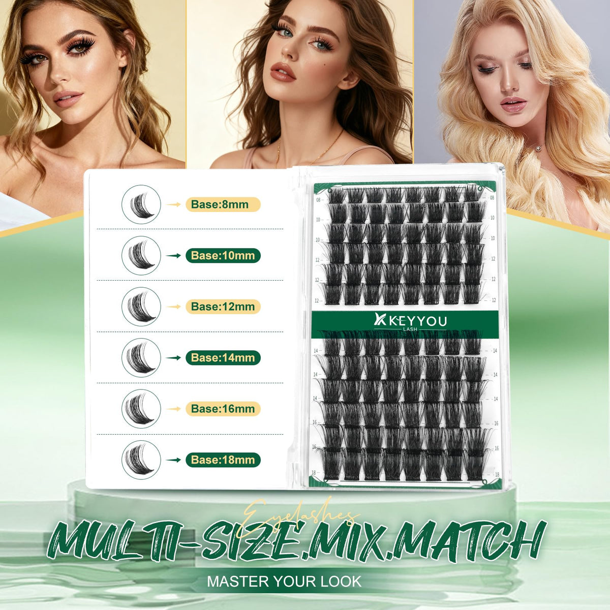 Cils en grappes KEYYOU D Curl 14mm application sur les yeux