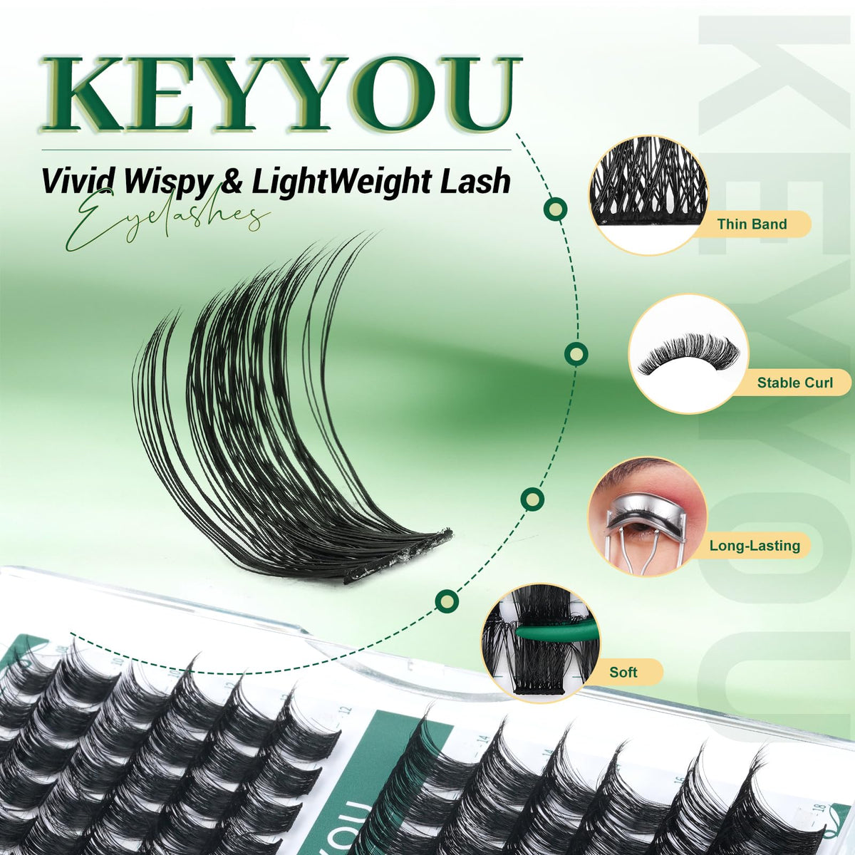 Cils en grappes KEYYOU D Curl 14mm avant utilisation
