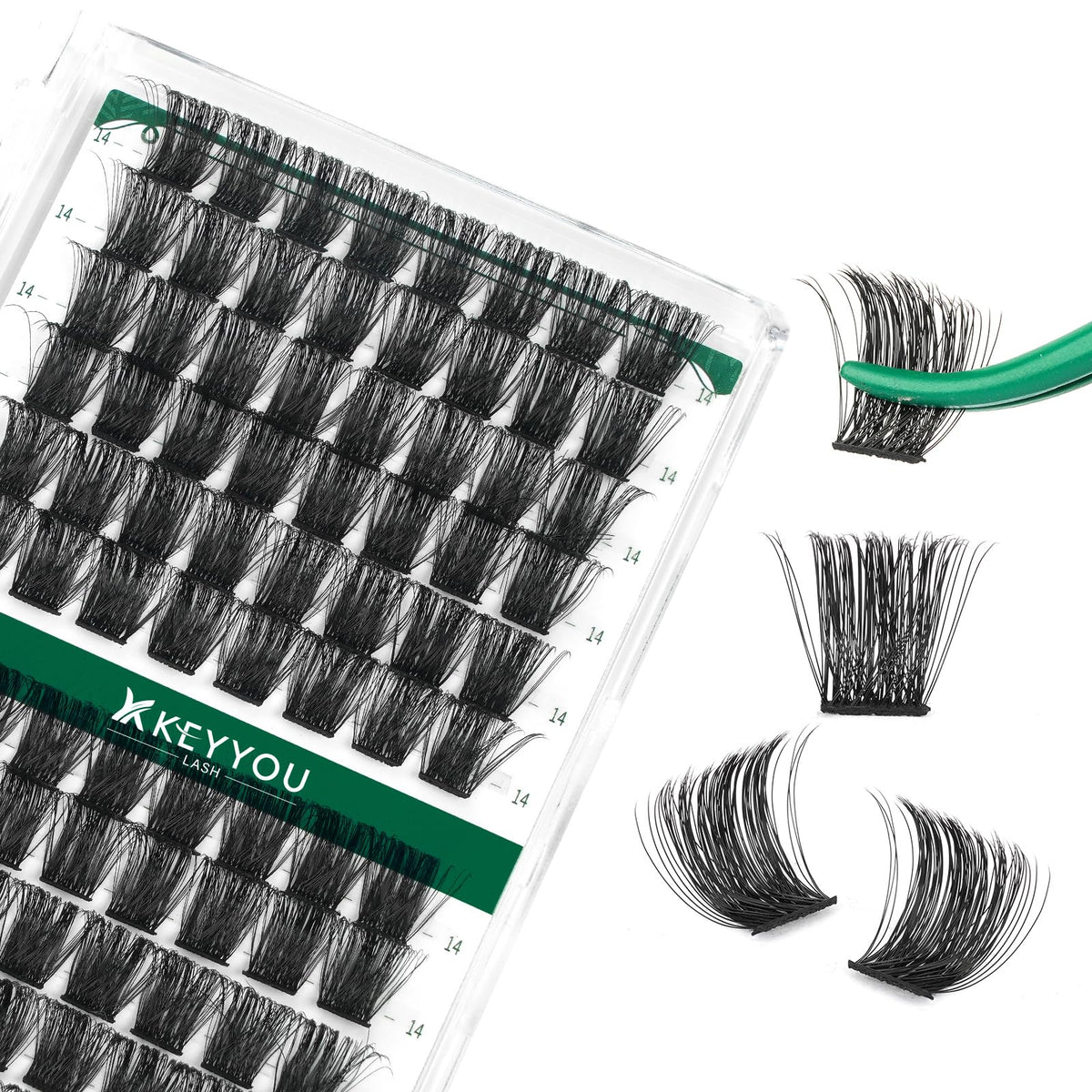 Cils en grappes KEYYOU D Curl 14mm sur plateau