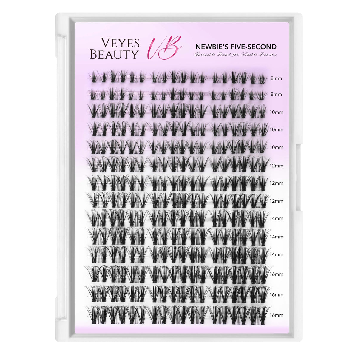 Cils en grappes VEYESBEAUTY prêts à être appliqués sur un visage maquillé