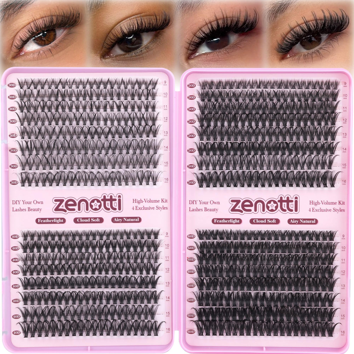 Cils en grappes zenotti 640PCS 30D-60D vue de face